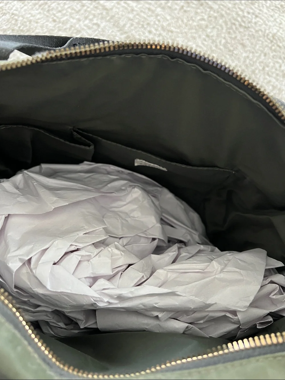 a new day Olive Green Backpack with Gold Zipper and Black Trim